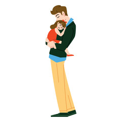 Vector Father Holding little Daugther Cartoon Illustration Isolated