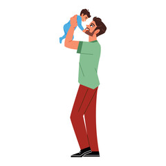 Vector Father Litf Up Little a Baby Cartoon Illustration Isolated