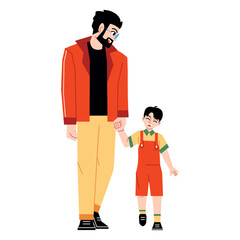 Vector Father And Son Cartoon Illustration Isolated