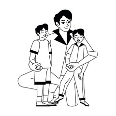 Vector Father And Children Embracing Cartoon Illustration Isolated