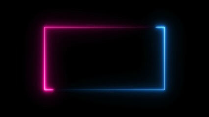 Glowing neon rectangle border frame illustration on black background.