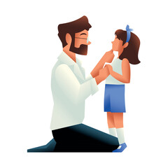 Vector Father And Daugther Cartoon Illustration Isolated