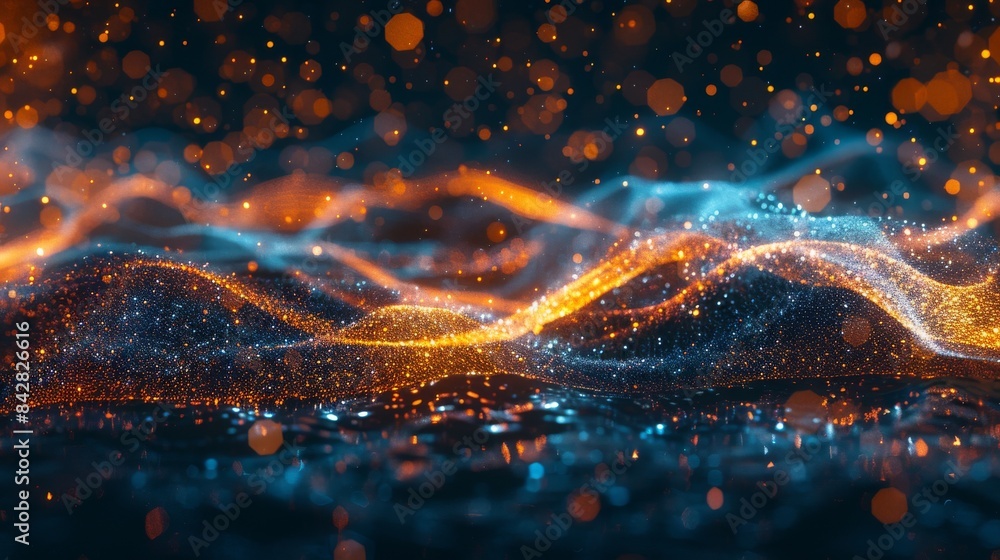 Poster a futuristic background with flowing particles. 3d rendering. stock stock.