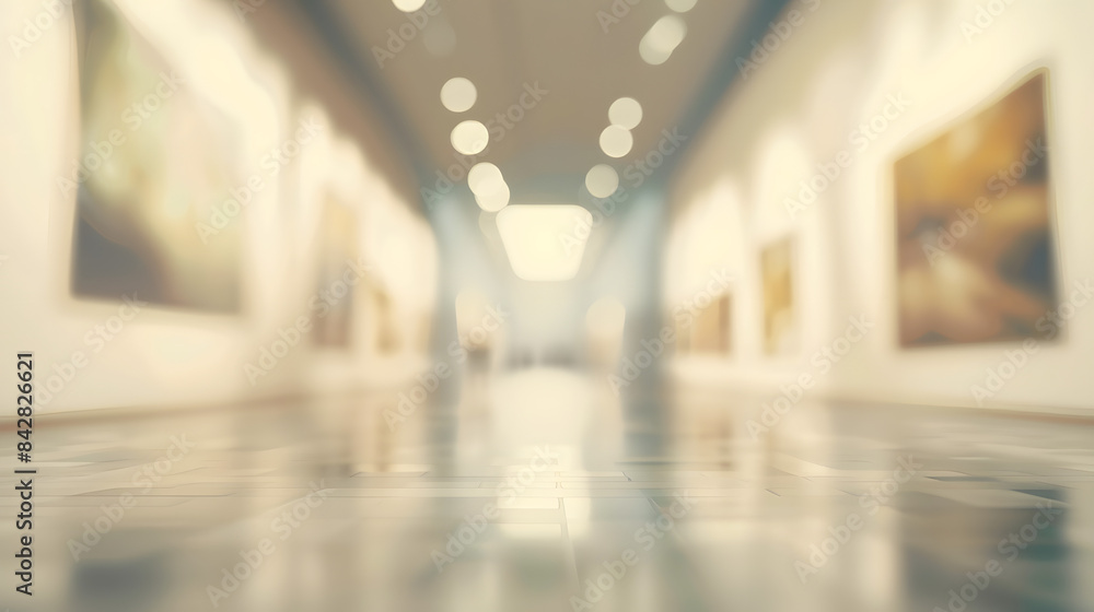 Poster gallery defocused. blurry gallery without visitors with an empty background. title. ultra hd. high d
