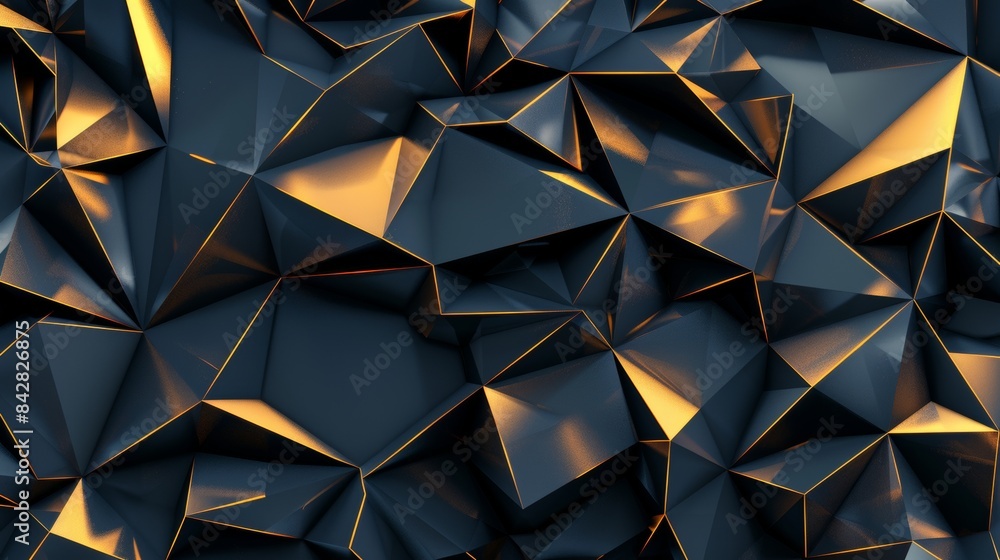 Poster a dark abstract background with a polygonal chaotic pattern on the wall is rendered in 3d.
