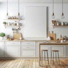 A kitchen with white cabinets and wooden countertops.
