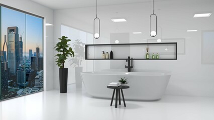 3D render modern bathroom interior with bathroom