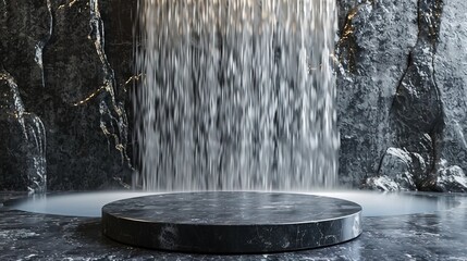 Black studio background empty, can be used for background and product display, 3d rendering podium platform, waterfall