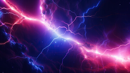 Fractal line of colorful lightning bolts. Abstract energy burst background.
