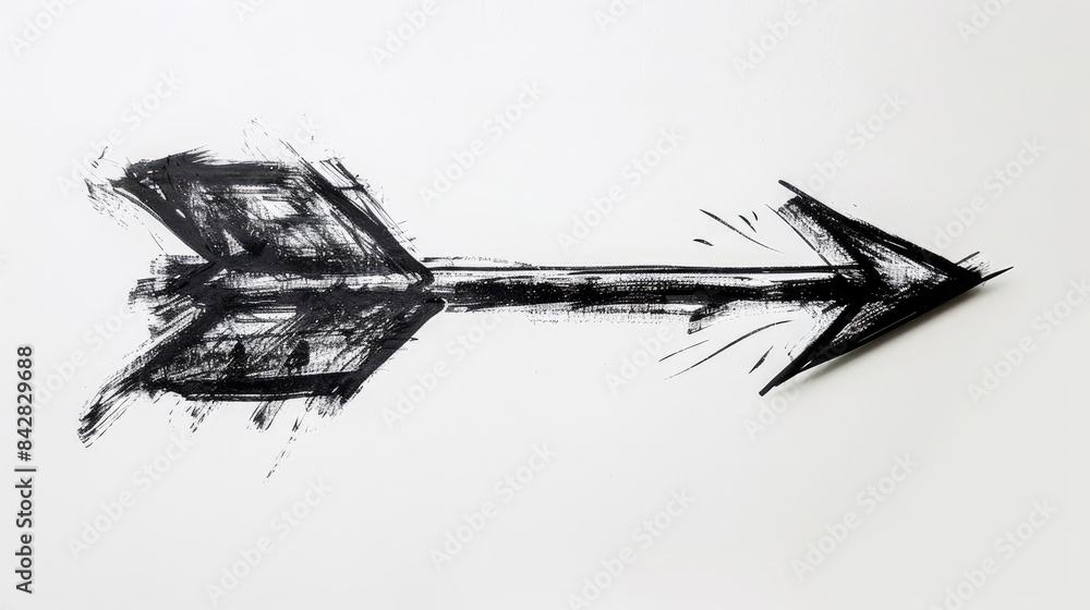 Poster black marker drawing of a realistic arrow with ink lines on a white background