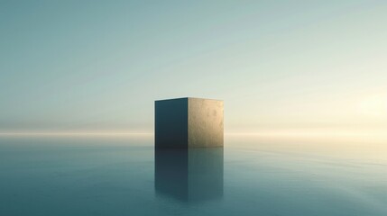 A cube is sitting on a body of water