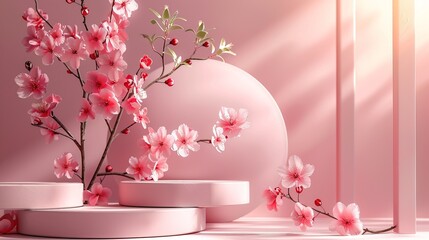 Beautiful abstract springtime minimal podium display. Horizontal background bright colors