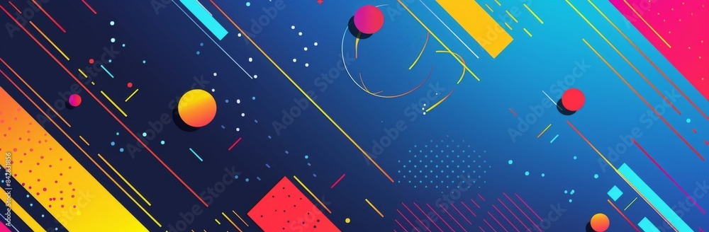 Poster modern abstract pattern with squares, triangles, circles, and geometric shapes. tech banner with a c