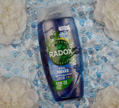 Mansfield,Nottingham,United Kingdom,7th June 2024:Studio product image of Radox 2 in 1 Shower Gel and Shampoo.