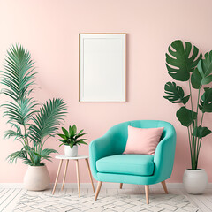 Modern white living room interior design with decoration and empty mock up picture frames 3D Rendering, 3D Illustration