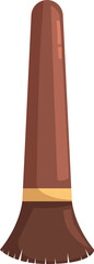 Big makeup brush with long wooden handle standing upright on white background