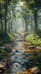 Fototapeta premium A tranquil forest stream, realistic.