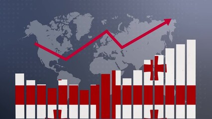 Kingdom of Georgia bar chart graph with ups and downs, increasing values, concept of economic recovery and business improving, businesses reopen, politics conflicts, war concept with flag - Powered by Adobe