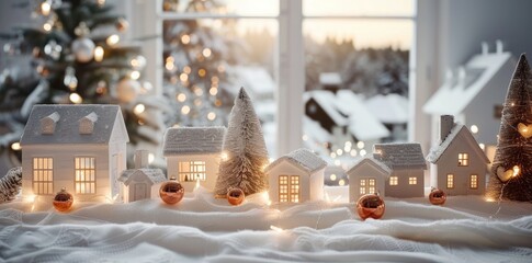 Minimalist Scandinavian Christmas Village Decor With Snowy Landscape and Glowing Lights