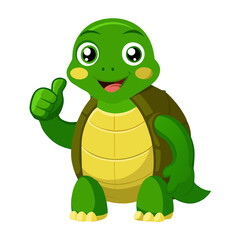Fototapeta premium cute tortoise cartoon thumb up isolated on white background