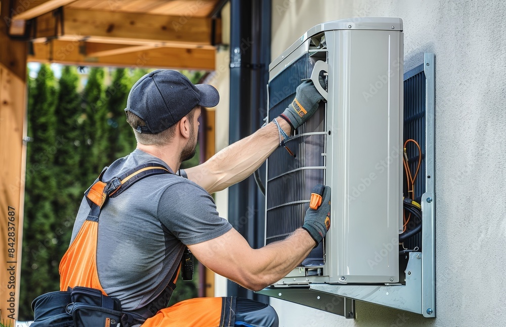 Wall mural The image depicts a professional HVAC technician providing quality service to ensure optimal home comfort.