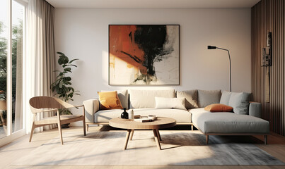 Modern Living Room Interior With Abstract Art and Natural Light