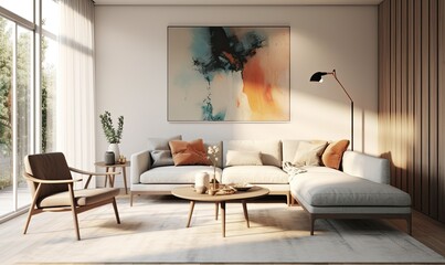 Modern Living Room Interior With Abstract Art and Natural Light