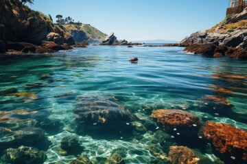 Rocky Beach with natural pools full of marine life., generative IA