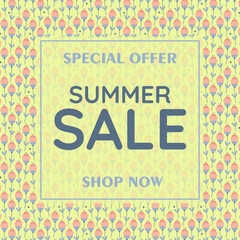Summer sale banner, discount poster with flowers. Hot season discount business concept. Invitation