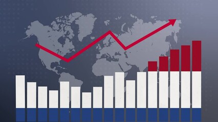 Netherlands bar chart graph with ups and downs, increasing values, concept of economic recovery and business improving, businesses reopen, politics conflicts, war concept with flag - Powered by Adobe