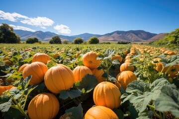 Field of pumpkins with huge fruits ready for harvesting., generative IA