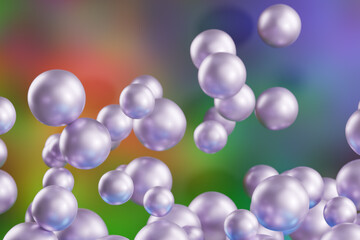 Floating spheres against a colorful blurred background. 3d rendering