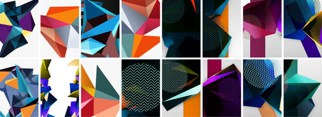 Set of low poly triangles poster geometric backgrounds. Vector Illustration For Wallpaper, Banner, Background, Card, Book Illustration, landing page