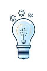 A modern illustration of a light bulb symbolizing innovation and ideas, with gears representing mechanical and technical processes. 