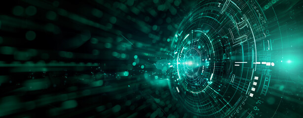 Abstract futuristic background in mint colors. Digital technologies, the future of innovative communications. Abstract microcircuits and processors. Bokeh effect. AI generative