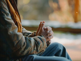 Man in physical therapy session, stretching and exercising to recover from injury or disability.