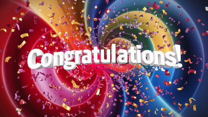 Congratulations Celebration with Colorful Swirling Background and Confetti Explosion for Festive Announcements