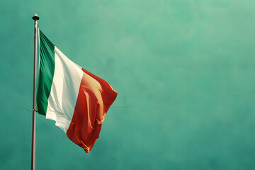 A vibrant image of the Italian flag proudly displayed on a solid green background