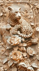 Beautiful animal 3d relief wallpaper. Mural wallpaper. Wall art. AI generated illustration.
