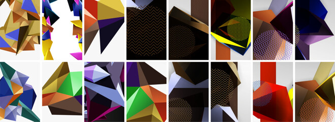 Set of low poly triangles poster geometric backgrounds. Vector Illustration For Wallpaper, Banner, Background, Card, Book Illustration, landing page