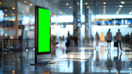 Fototapeta premium Realistic 3D digital signage in a high traffic airport terminal, clean and modern design, captivating advertising, Copy space with green advertising billboard