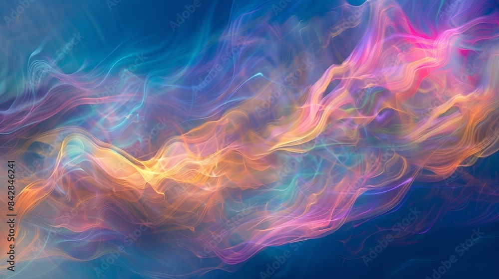 Poster wispy trails of iridescent clouds swirl around in a chaotic and mesmerizing pattern creating a breat