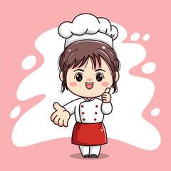 Cute chef girl kawaii character