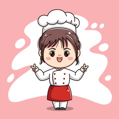 Cute chef girl kawaii character