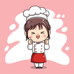 Cute chef girl kawaii character