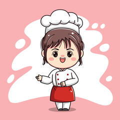 Cute chef girl kawaii character