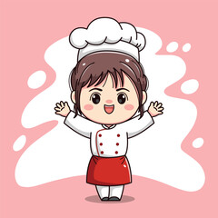 Cute chef girl kawaii character