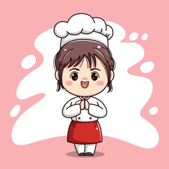 Cute chef girl kawaii character
