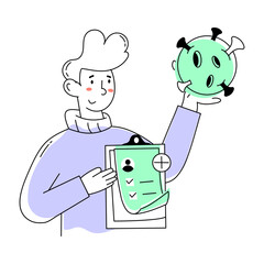An editable doodle mini illustration of virus report 