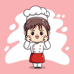 Cute chef girl kawaii character
